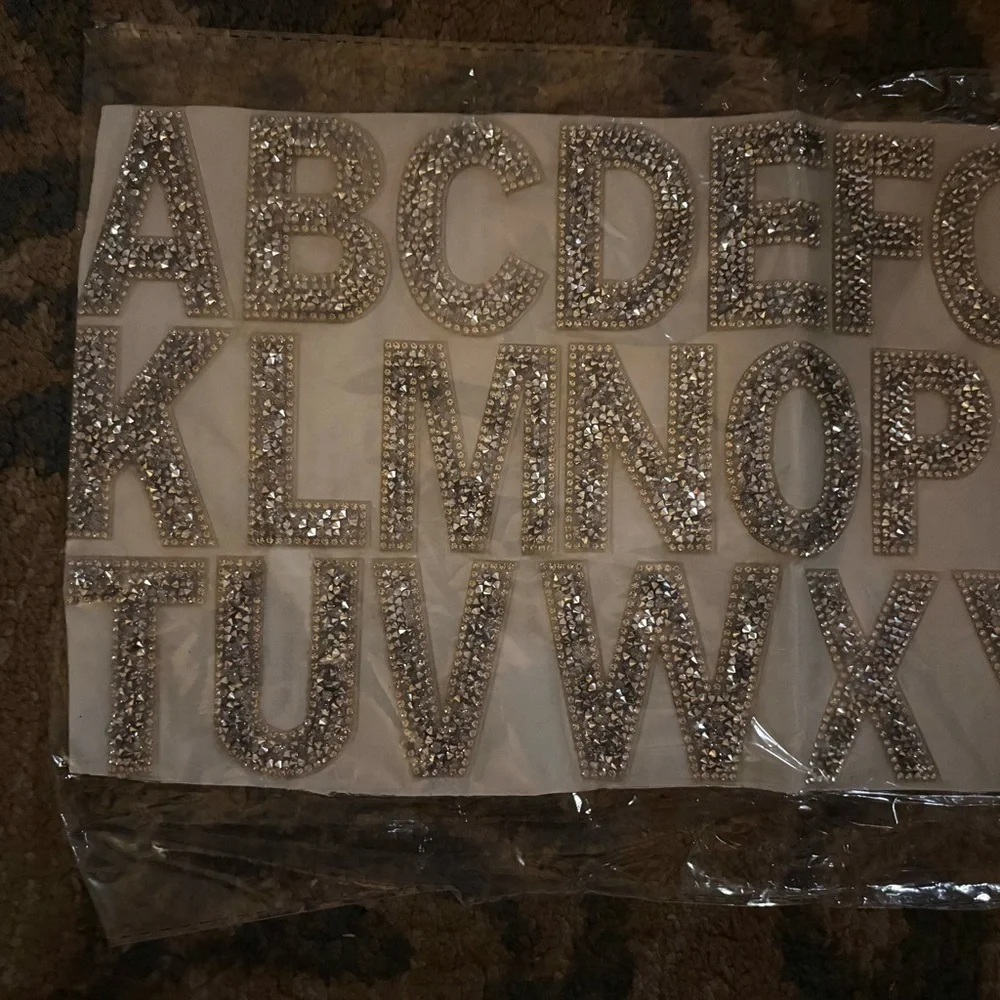 🆕 DIY Craft Iron-On Self Adhesive Sparkling Silver Alphabet Letters 26 Pieces